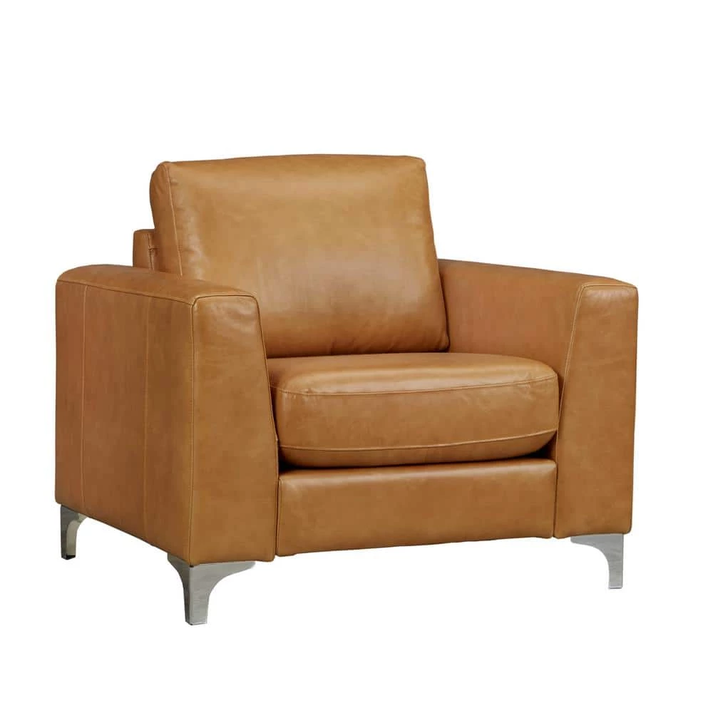 Russel Caramel Leather Arm Chair by HomeSullivan - Image 4