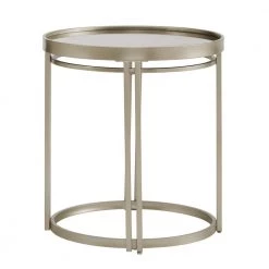 Champagne Silver Round Antique Mirror Top End Table by HomeSullivan