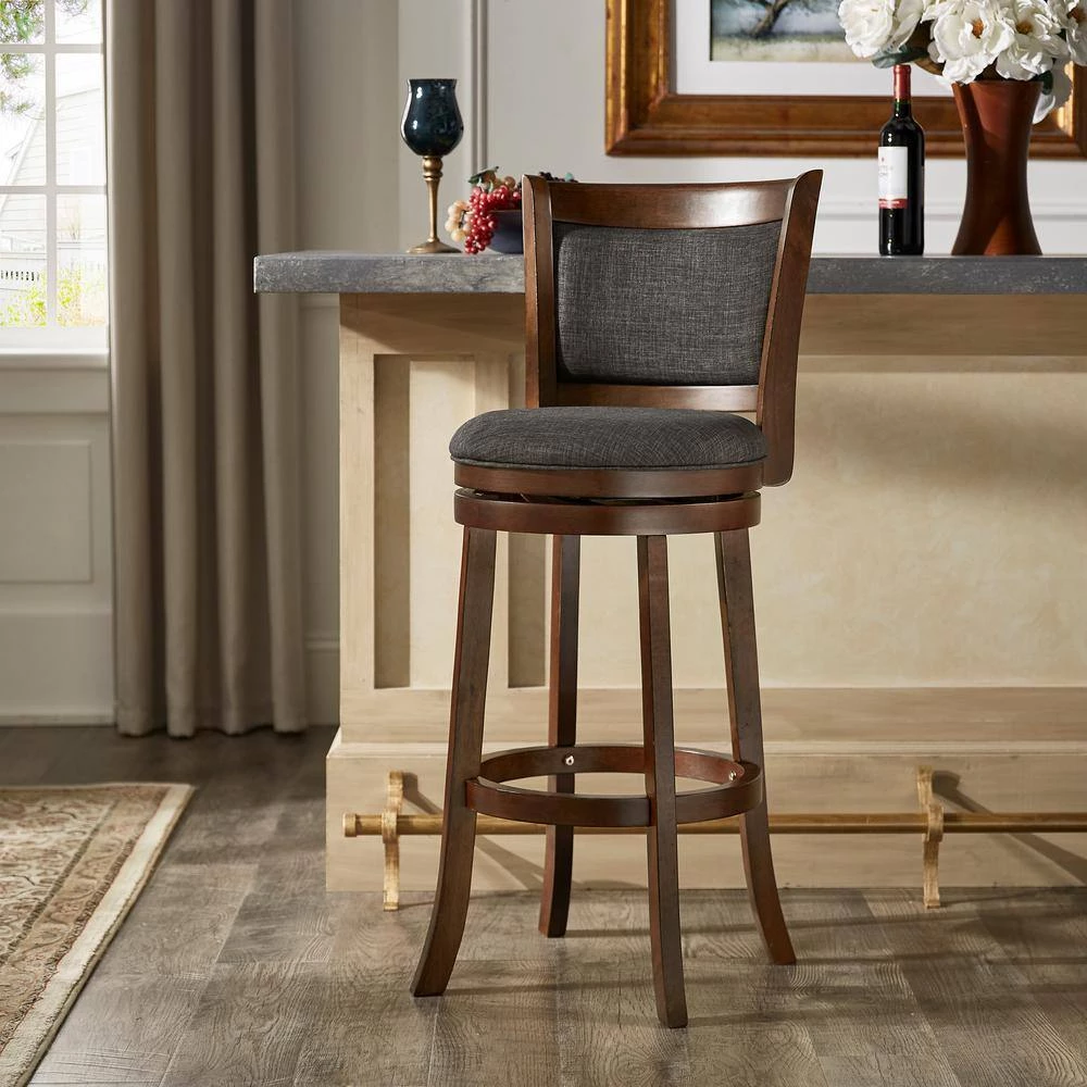 43 in. Dark Gray Low Back Linen Swivel 29 in. High Bar Stool by HomeSullivan - Image 9