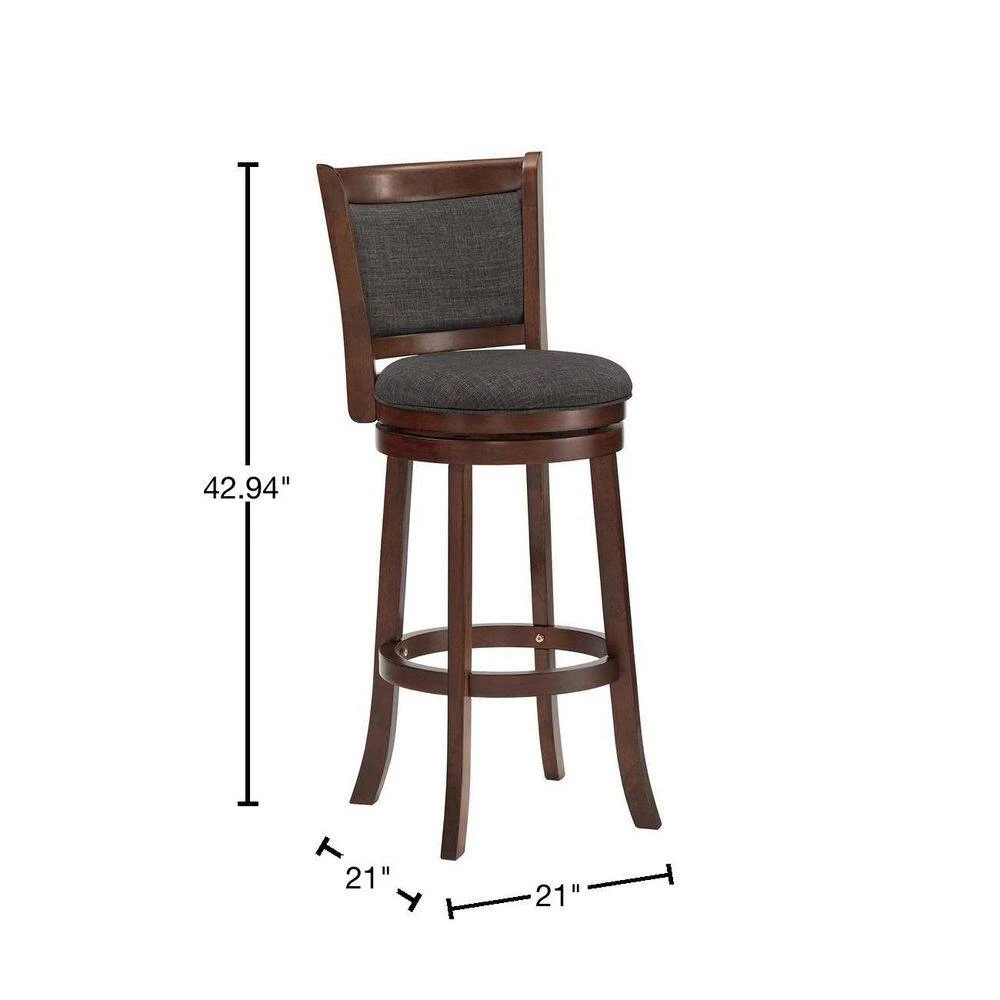 43 in. Dark Gray Low Back Linen Swivel 29 in. High Bar Stool by HomeSullivan - Image 3