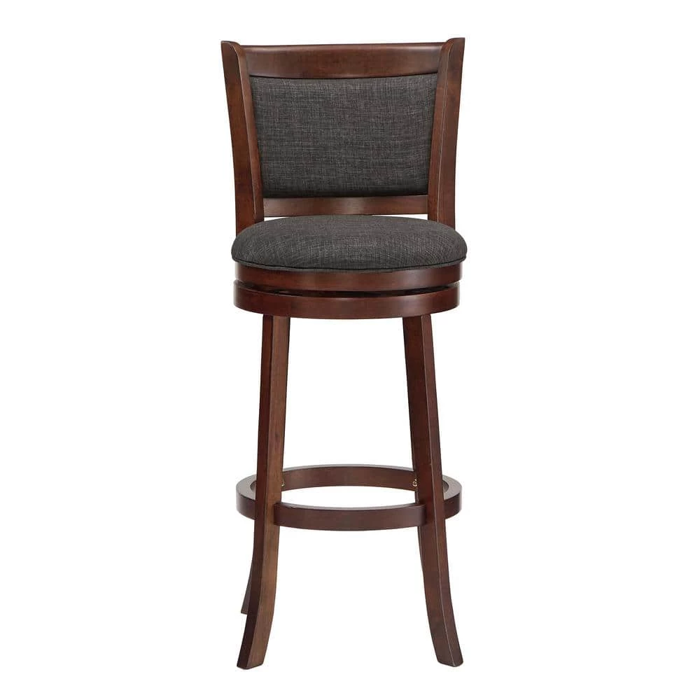 43 in. Dark Gray Low Back Linen Swivel 29 in. High Bar Stool by HomeSullivan
