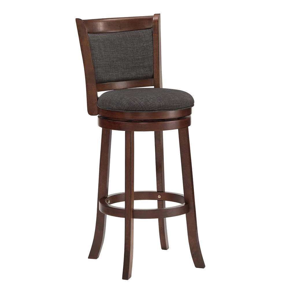 43 in. Dark Gray Low Back Linen Swivel 29 in. High Bar Stool by HomeSullivan - Image 2