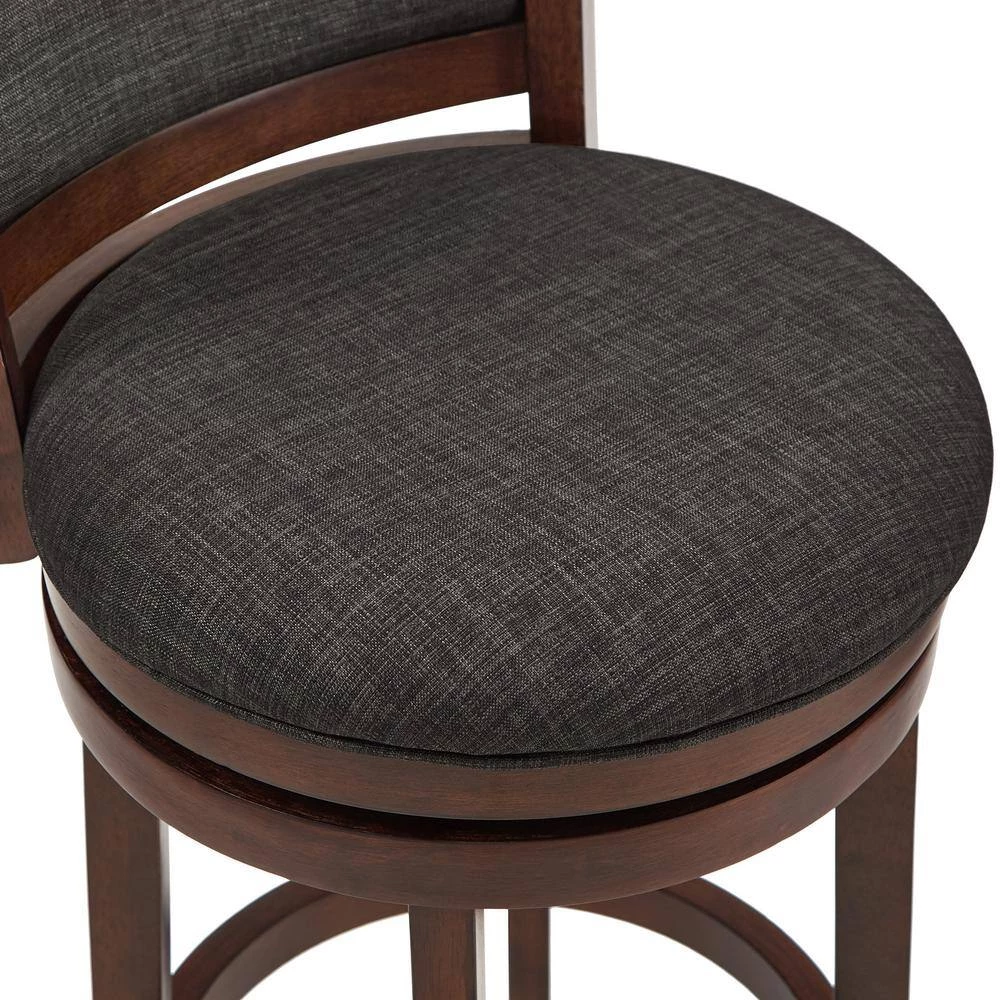 43 in. Dark Gray Low Back Linen Swivel 29 in. High Bar Stool by HomeSullivan - Image 7