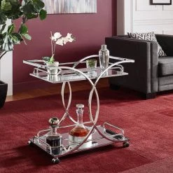 Chrome Finish Bar Cart with Curving Metal Frame by HomeSullivan