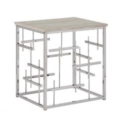 Chrome and White Faux Marble Top End Table by HomeSullivan