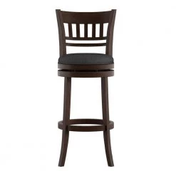 42.9 in. Dark Gray Linen Lattice Back Swivel Bar Stool by HomeSullivan
