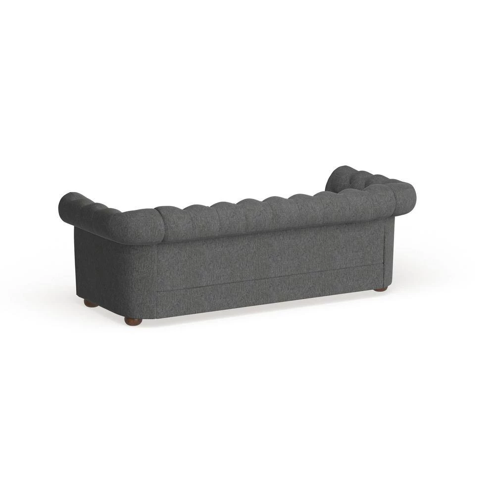91.5 in. Rolled Arm Fabric Straight Chesterfield Sofa in Dark Gray Tufted by HomeSullivan - Image 7