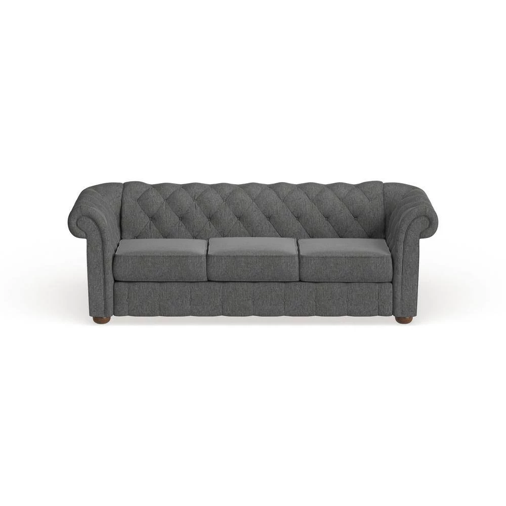 91.5 in. Rolled Arm Fabric Straight Chesterfield Sofa in Dark Gray Tufted by HomeSullivan - Image 5