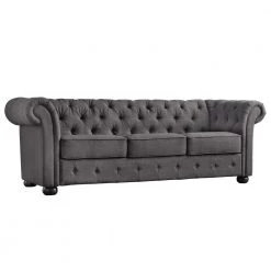 91.5 in. Rolled Arm Fabric Straight Chesterfield Sofa in Dark Gray Tufted by HomeSullivan