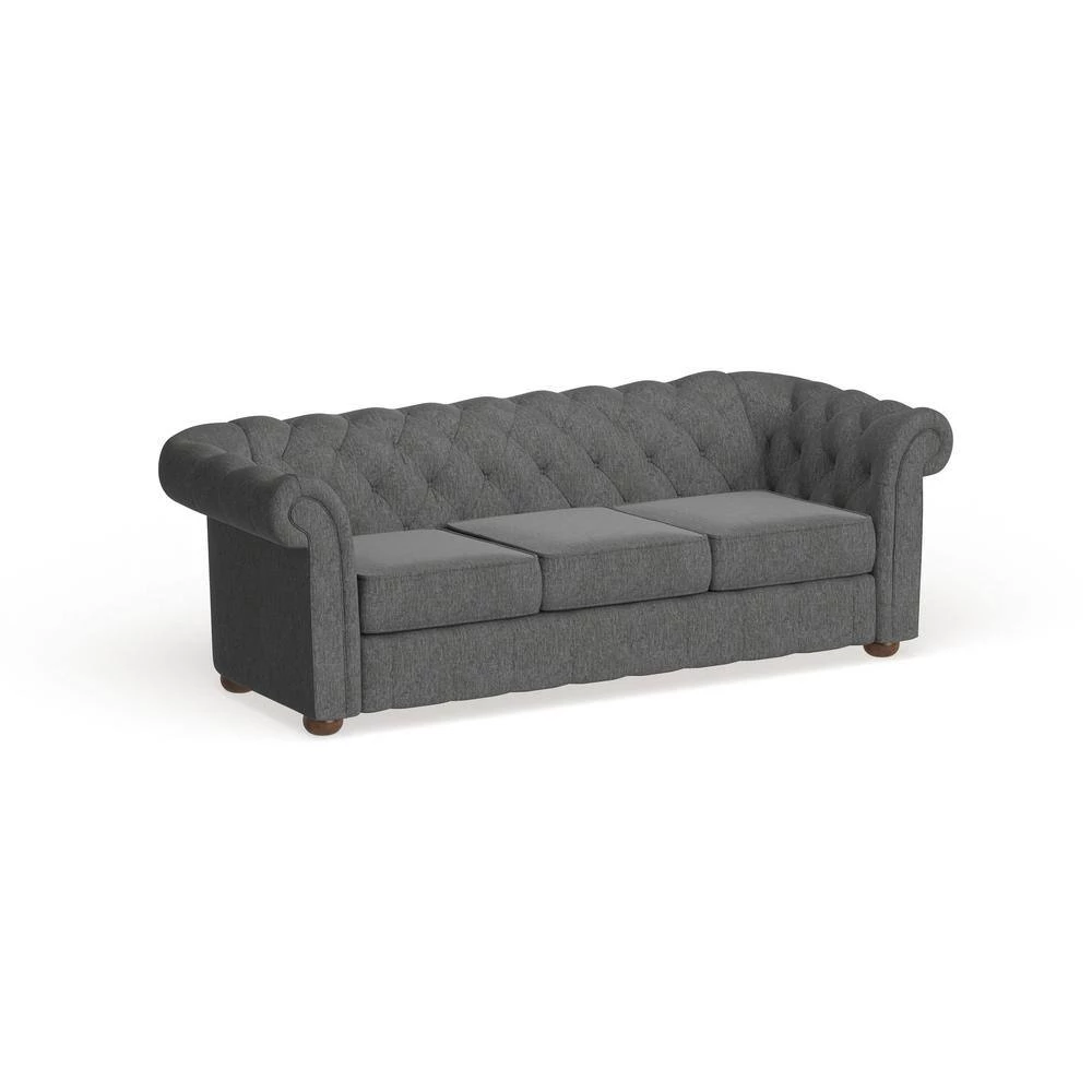 91.5 in. Rolled Arm Fabric Straight Chesterfield Sofa in Dark Gray Tufted by HomeSullivan - Image 4