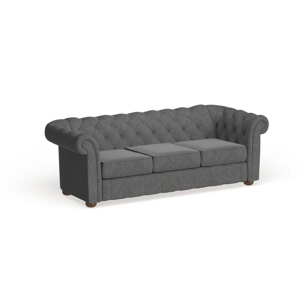 91.5 in. Rolled Arm Fabric Straight Chesterfield Sofa in Dark Gray Tufted by HomeSullivan - Image 2