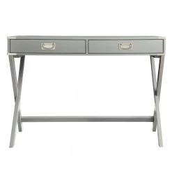42 in. Frost Grey X Base Wood Accent Campaign Writing Desk by HomeSullivan