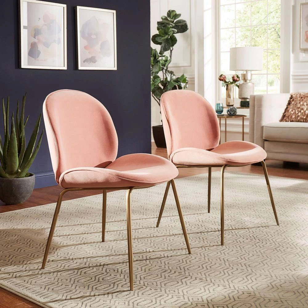 Gold Fully Upholstered Pink Velvet Dining Chair (Set of 2) by HomeSullivan - Image 11