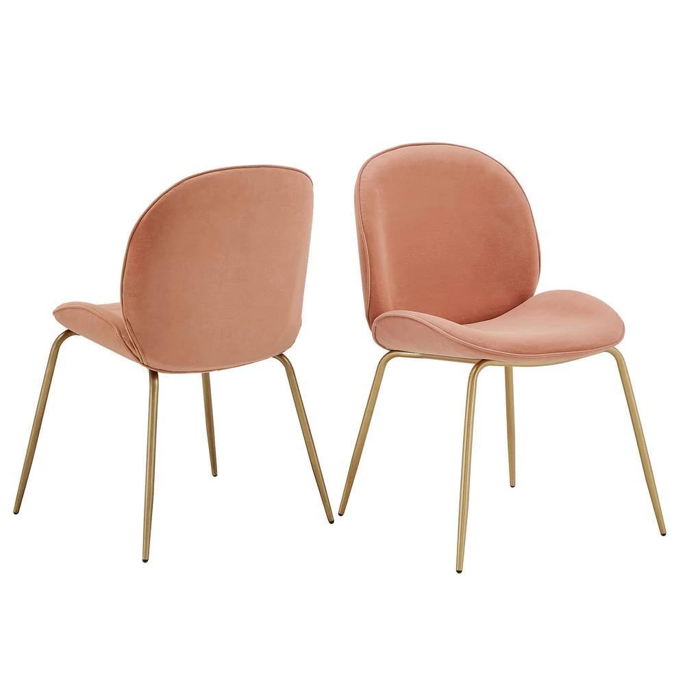 Gold Fully Upholstered Pink Velvet Dining Chair (Set of 2) by HomeSullivan - Image 9