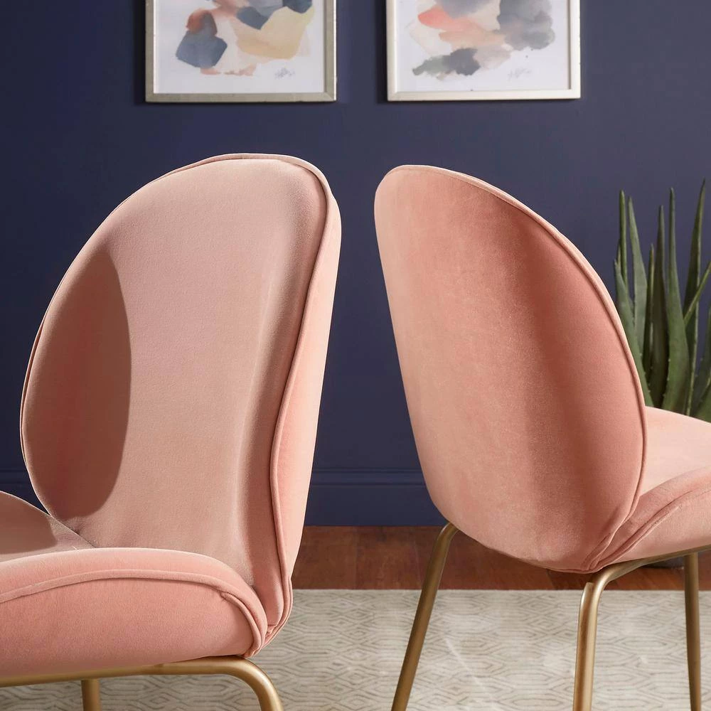 Gold Fully Upholstered Pink Velvet Dining Chair (Set of 2) by HomeSullivan - Image 10