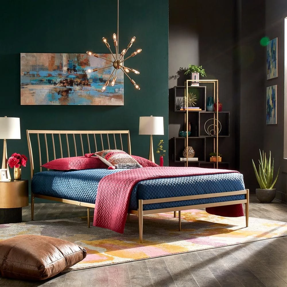 Gold Metal Queen Bed by HomeSullivan - Image 9