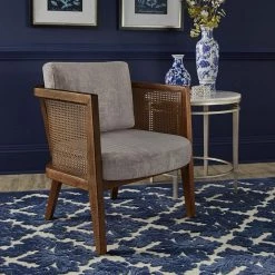 Gray Fabric Walnut Cane Accent Chair by HomeSullivan