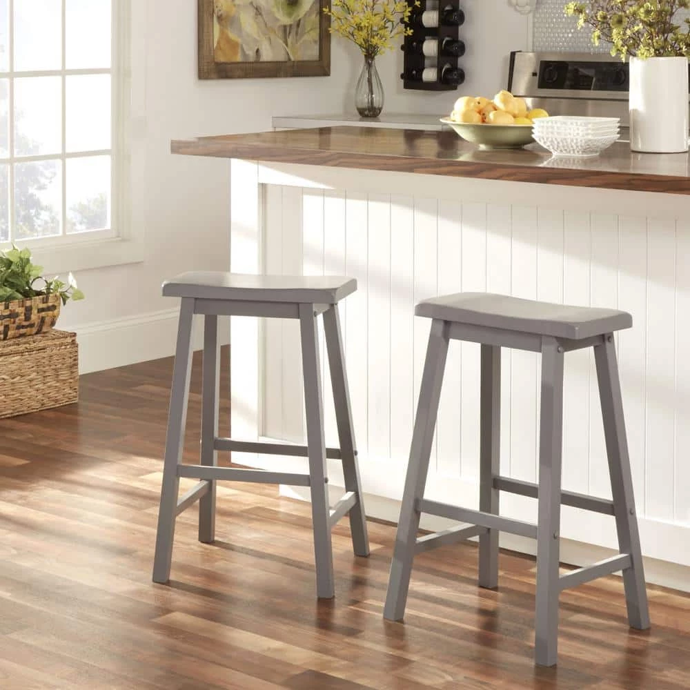 29 in. Frost Grey Saddle Seat Bar Height Backless Stools (Set Of 2) by HomeSullivan - Image 6