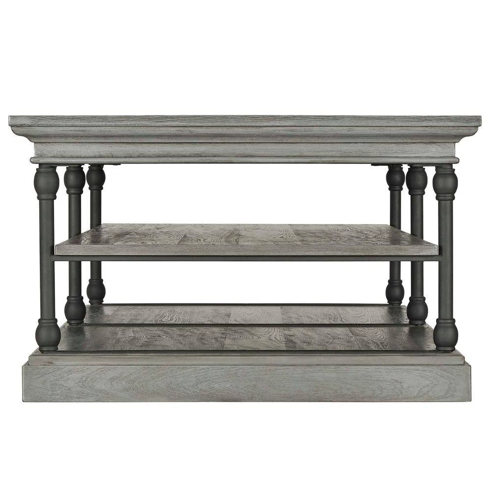 55 in. Grey Cornice Rectangle Storage Shelf Coffee Table by HomeSullivan - Image 5