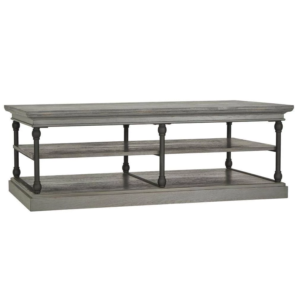 55 in. Grey Cornice Rectangle Storage Shelf Coffee Table by HomeSullivan - Image 4