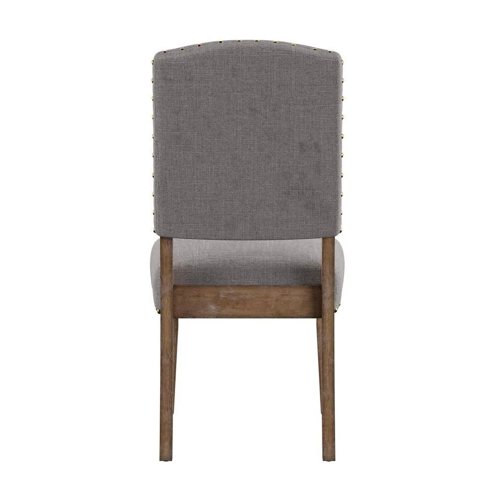 Light Distressed Natural Nailhead Linen Upholstered Dining Chairs (Set of 2) by HomeSullivan - Image 7