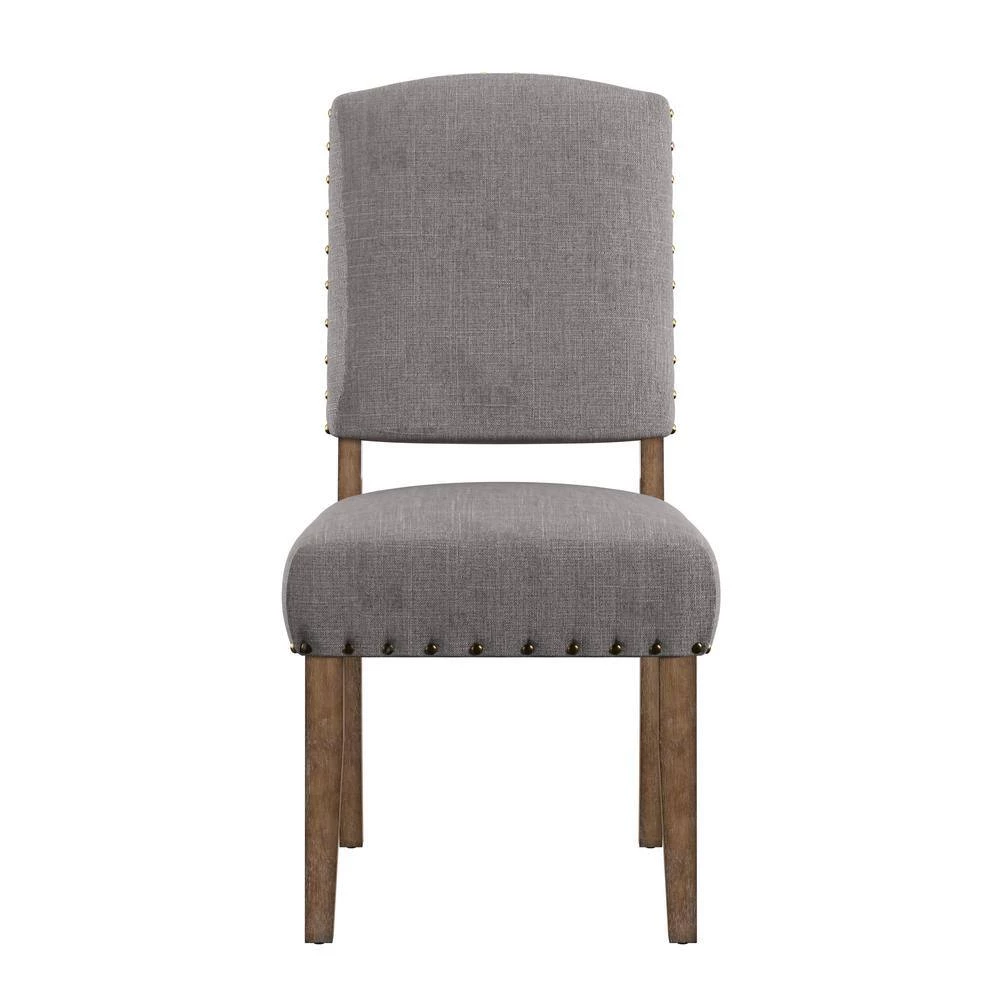 Light Distressed Natural Nailhead Linen Upholstered Dining Chairs (Set of 2) by HomeSullivan - Image 5