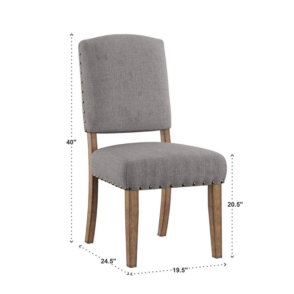 Light Distressed Natural Nailhead Linen Upholstered Dining Chairs (Set of 2) by HomeSullivan