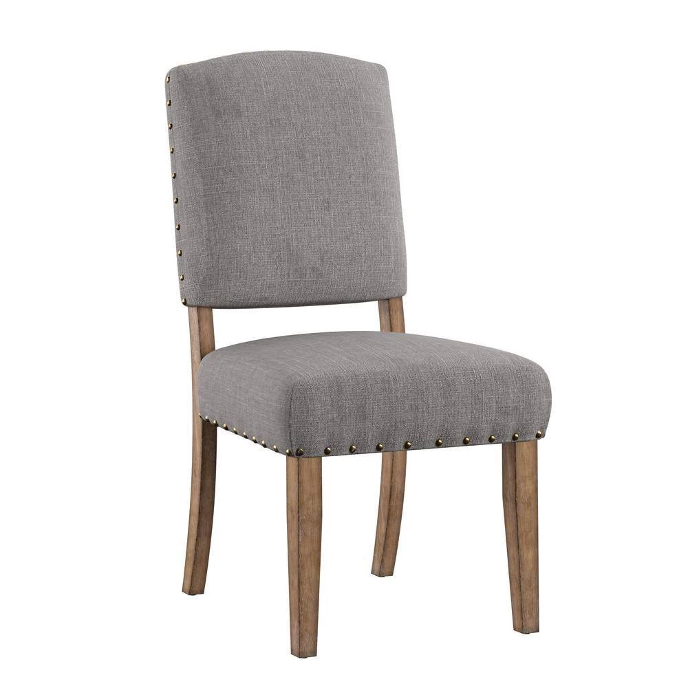 Light Distressed Natural Nailhead Linen Upholstered Dining Chairs (Set of 2) by HomeSullivan - Image 2