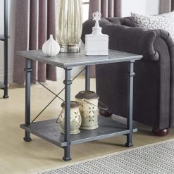 24 in.Grey Metal Vintage Industrial End Table by HomeSullivan