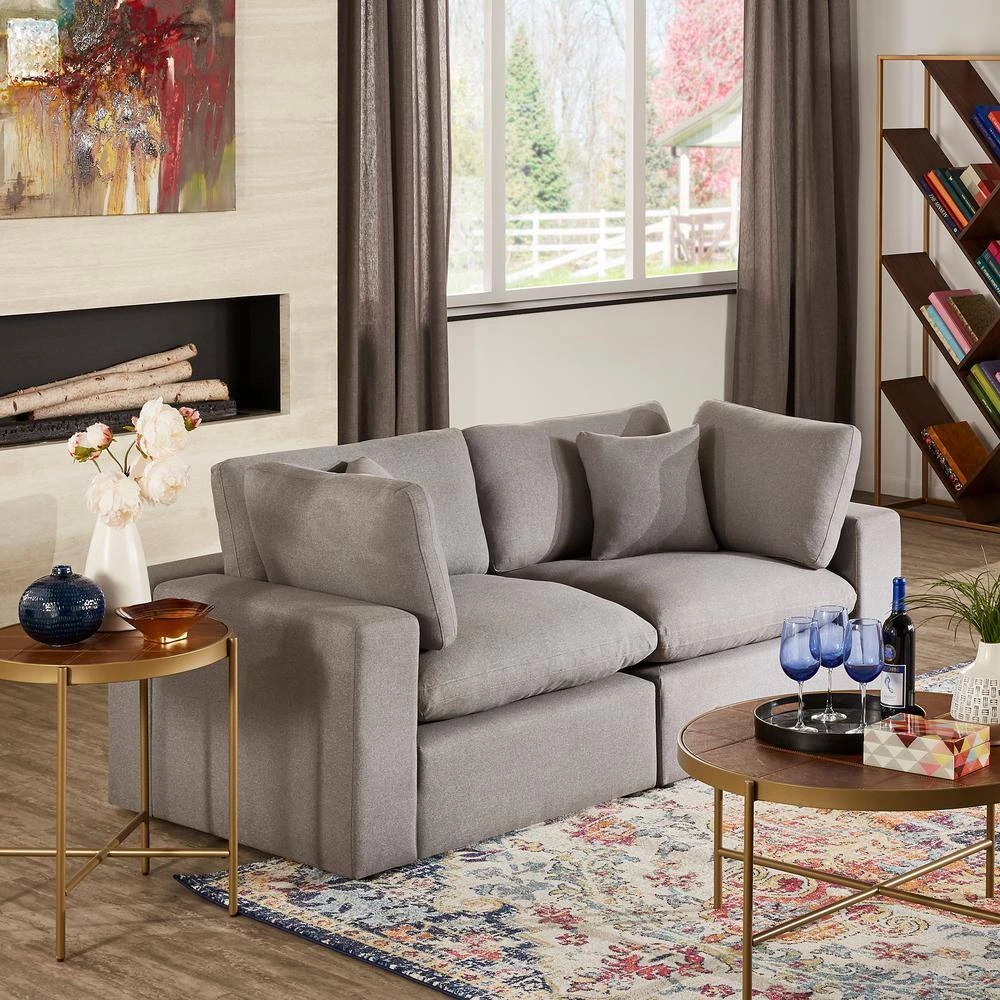 80 in. Gray Linen Weave Down Blend 2 Seat Loveseat by HomeSullivan - Image 2