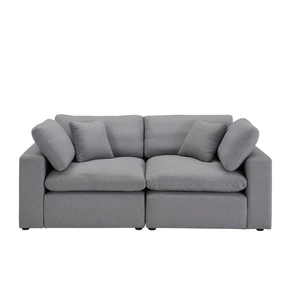 80 in. Gray Linen Weave Down Blend 2 Seat Loveseat by HomeSullivan - Image 3