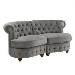 69 in. Gray Velvet Tufted Scroll Arm Chesterfield Curved 2-Seat Loveseat by HomeSullivan