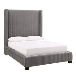 Gray Pleated Velvet Full Wingback Bed by HomeSullivan