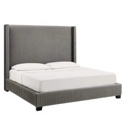 Gray Pleated Velvet King Wingback Bed by HomeSullivan