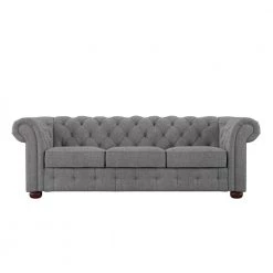 91.5 Rolled Arm Fabric Straight Chesterfield Sofa in Gray Tufted by HomeSullivan