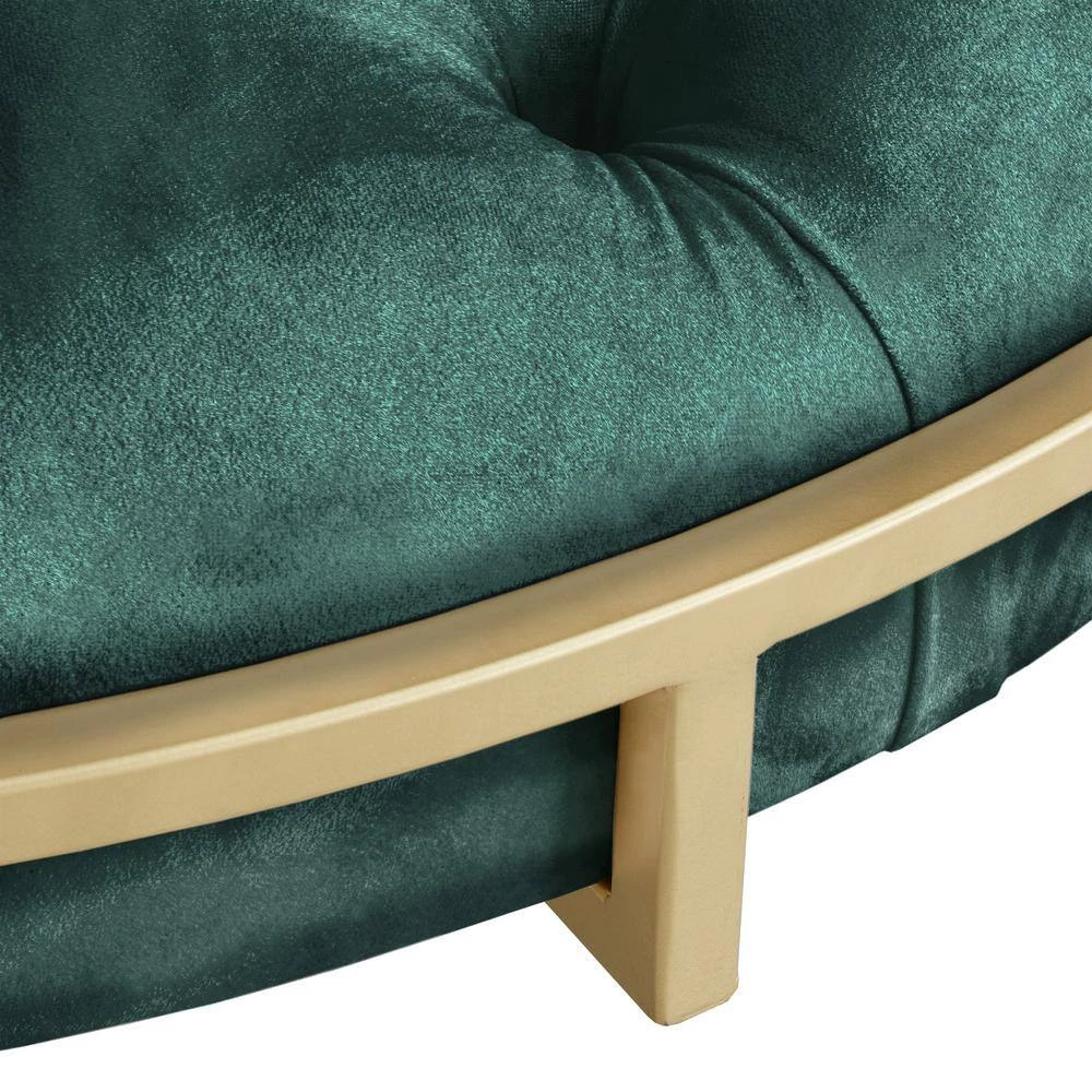Gold Metal Green Velvet Button Tufted Round Ottoman by HomeSullivan - Image 7