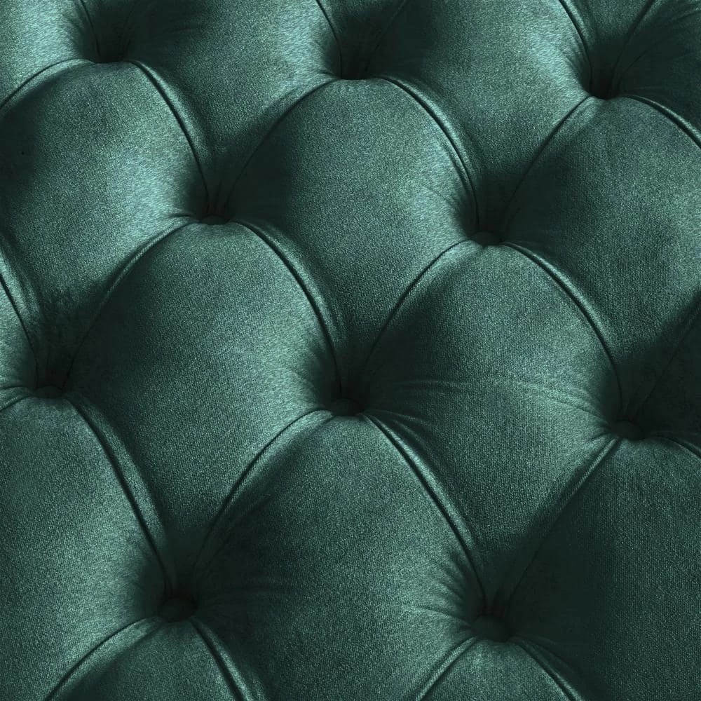 Gold Metal Green Velvet Button Tufted Round Ottoman by HomeSullivan - Image 6