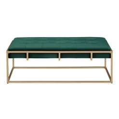 Green Velvet Gold Button Tufted Rectangle Ottoman by HomeSullivan