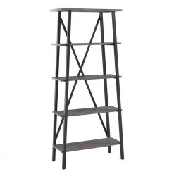 72 in. Grey Rustic X-Base 4-Shelf Standard Bookcase by HomeSullivan