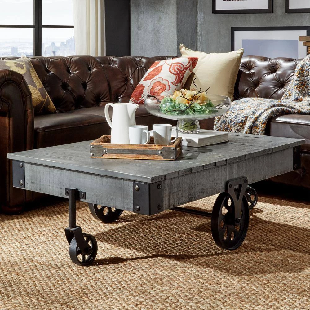Grey Vintage Industrial Rustic Coffee Table by HomeSullivan - Image 3