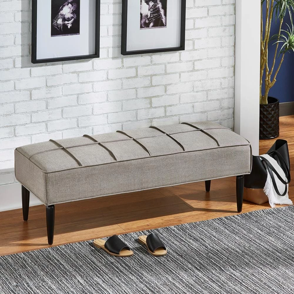 Gray Linen Black Finish Upholstered Bench (51.25W x 19D x 17.25"H) by HomeSullivan