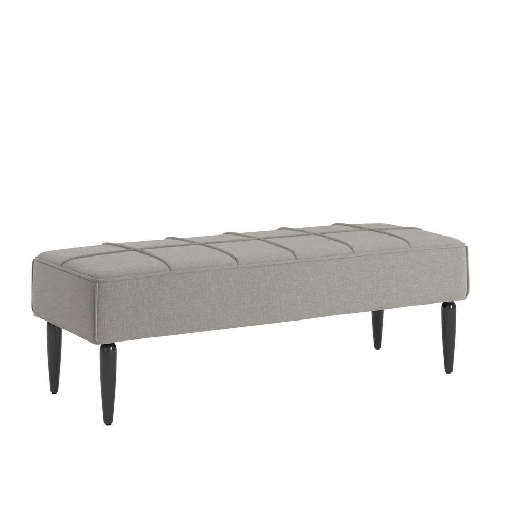 Gray Linen Black Finish Upholstered Bench (51.25W x 19D x 17.25"H) by HomeSullivan - Image 2