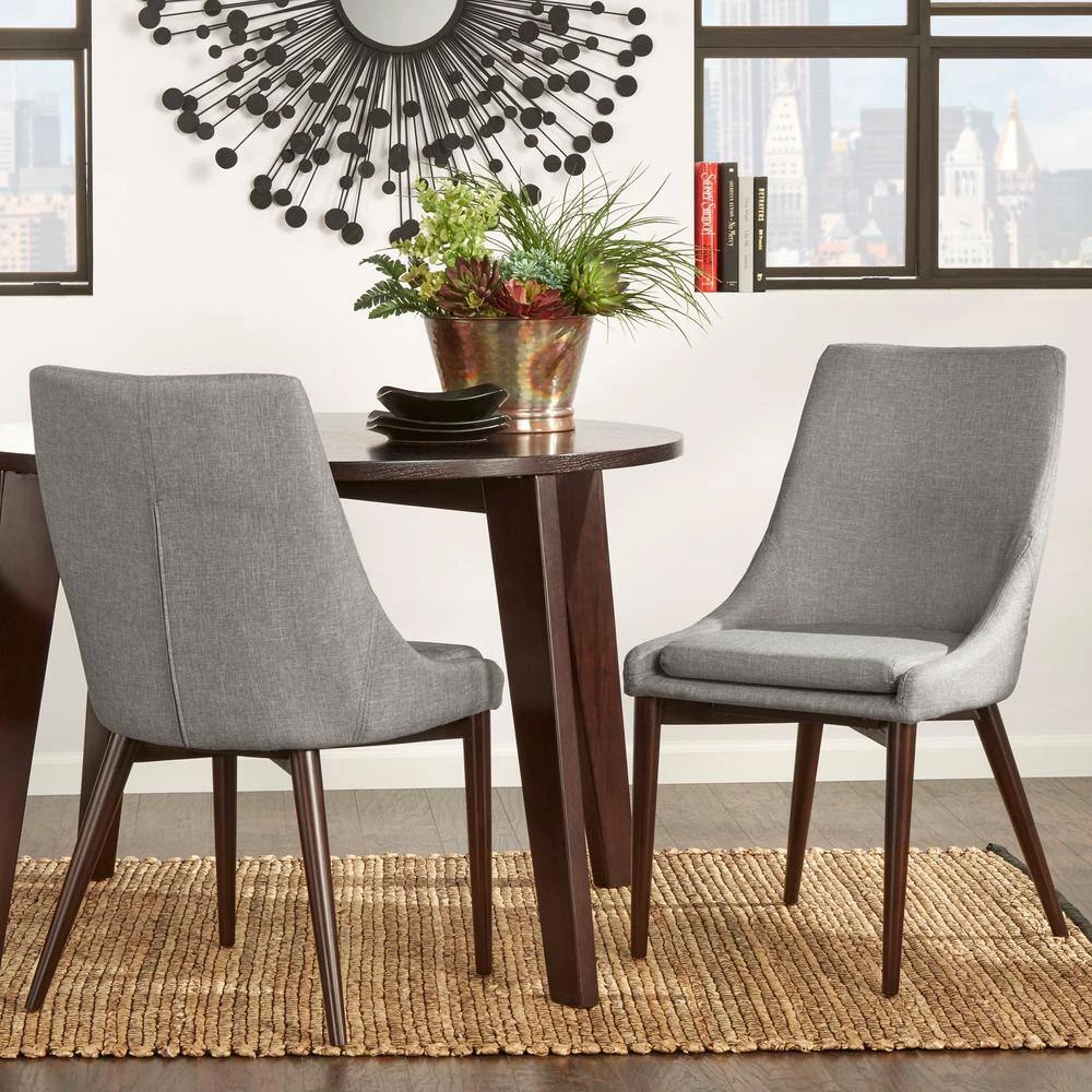 Gray Mid-Century Barrel Back Linen Dining Side Chairs (Set of 2) by HomeSullivan - Image 2