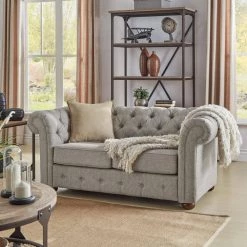 68.5 Gray Chesterfield 2-Seater Loveseat by HomeSullivan