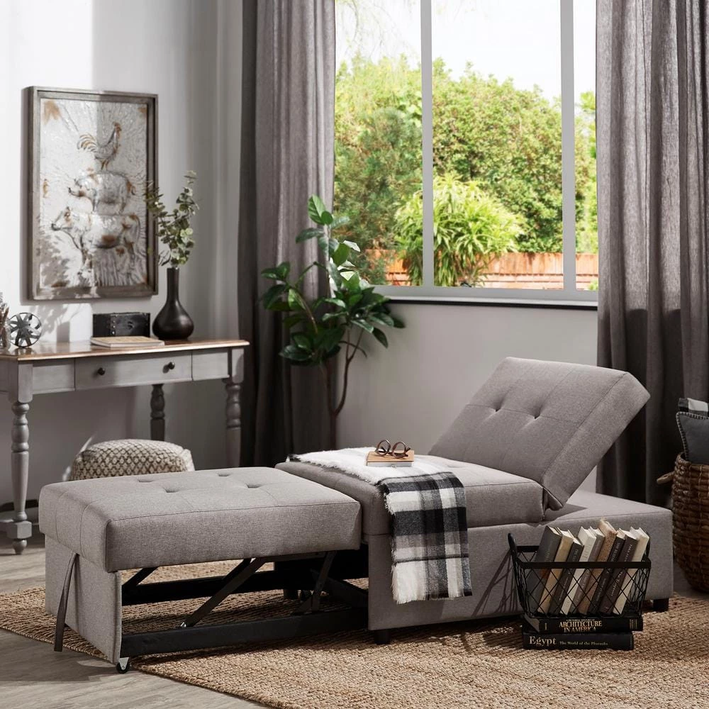 Light Grey Convertible Ottoman by HomeSullivan