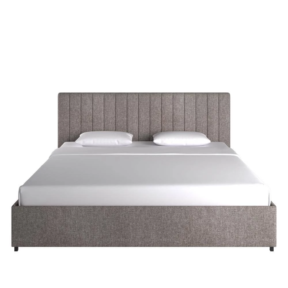 Grey Linen Upholstered Storage King Platform Bed with Channel Headboard by HomeSullivan - Image 5