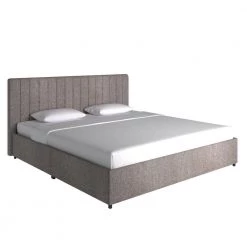 Grey Linen Upholstered Storage King Platform Bed with Channel Headboard by HomeSullivan