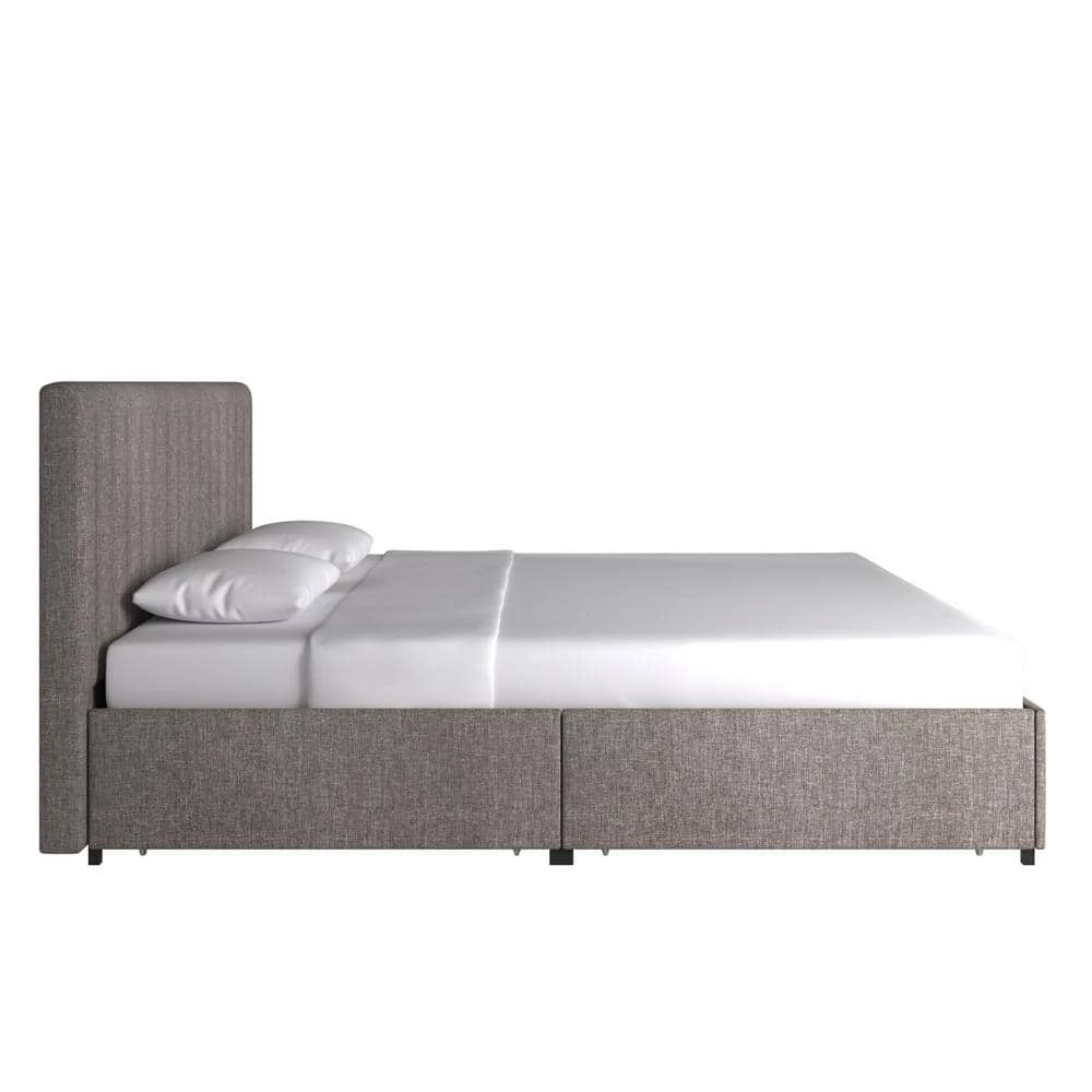 Grey Linen Upholstered Storage King Platform Bed with Channel Headboard by HomeSullivan - Image 2