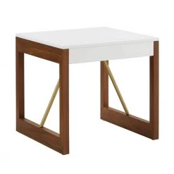 Two-Tone High Gloss White And Walnut Finish End Table by HomeSullivan