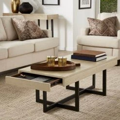 48 in. Ivory White Wood Finish Table With Drawers by HomeSullivan